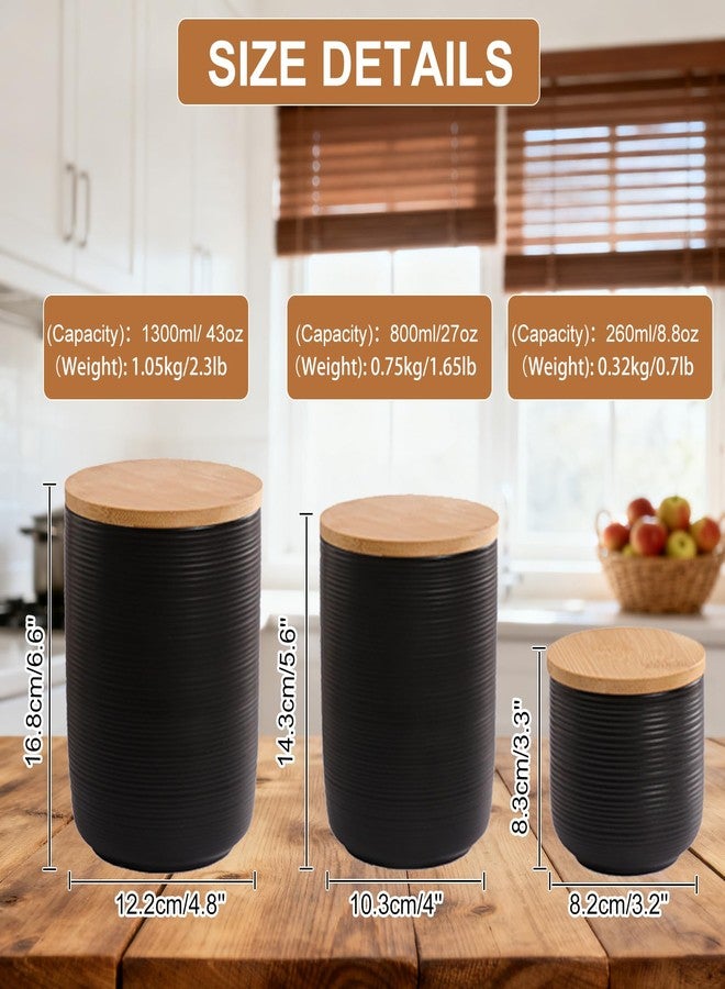 Simcat Ceramic Canister Set Kitchen Airtight Food Storage Jar with Bamboo Lids Coffee Sugar Tea Storage Containers (Little black-8.8oz) - Image 2